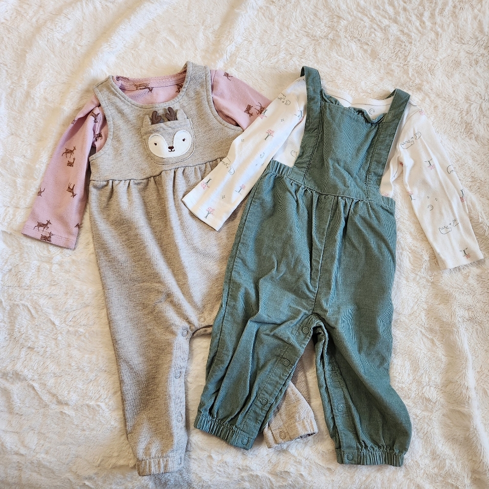 Carter's Baby Girl Jumpsuit / Overall Set, Corduroy, Animal Print, 9 Months